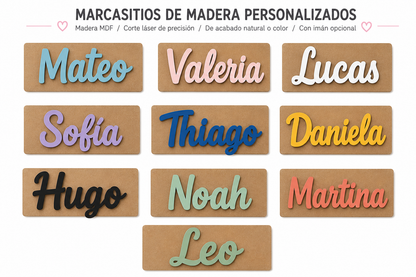 Marcasitios de Madera Personalizados con imán + BASE