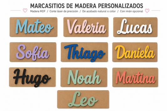 Marcasitios de Madera Personalizados con imán + BASE